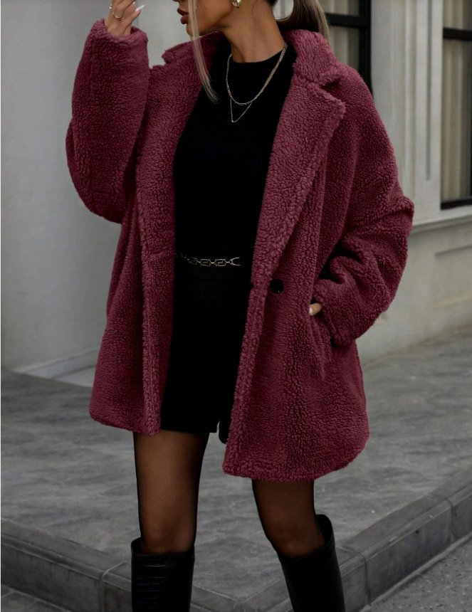 Women's Fluffy Long Sleeve Collar Fleece Top Coat - Image 6