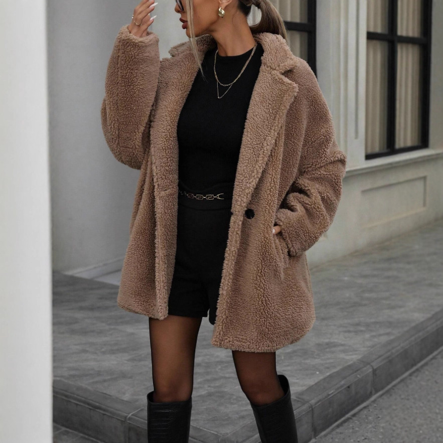 Women's Fluffy Long Sleeve Collar Fleece Top Coat - Image 2