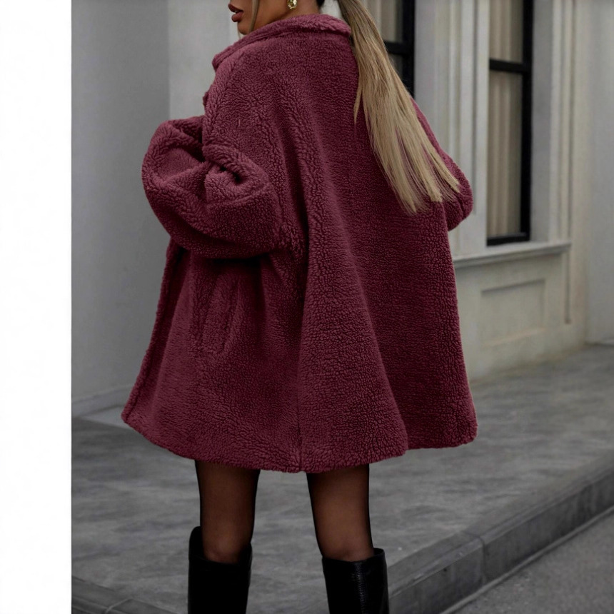 Women's Fluffy Long Sleeve Collar Fleece Top Coat - Image 4
