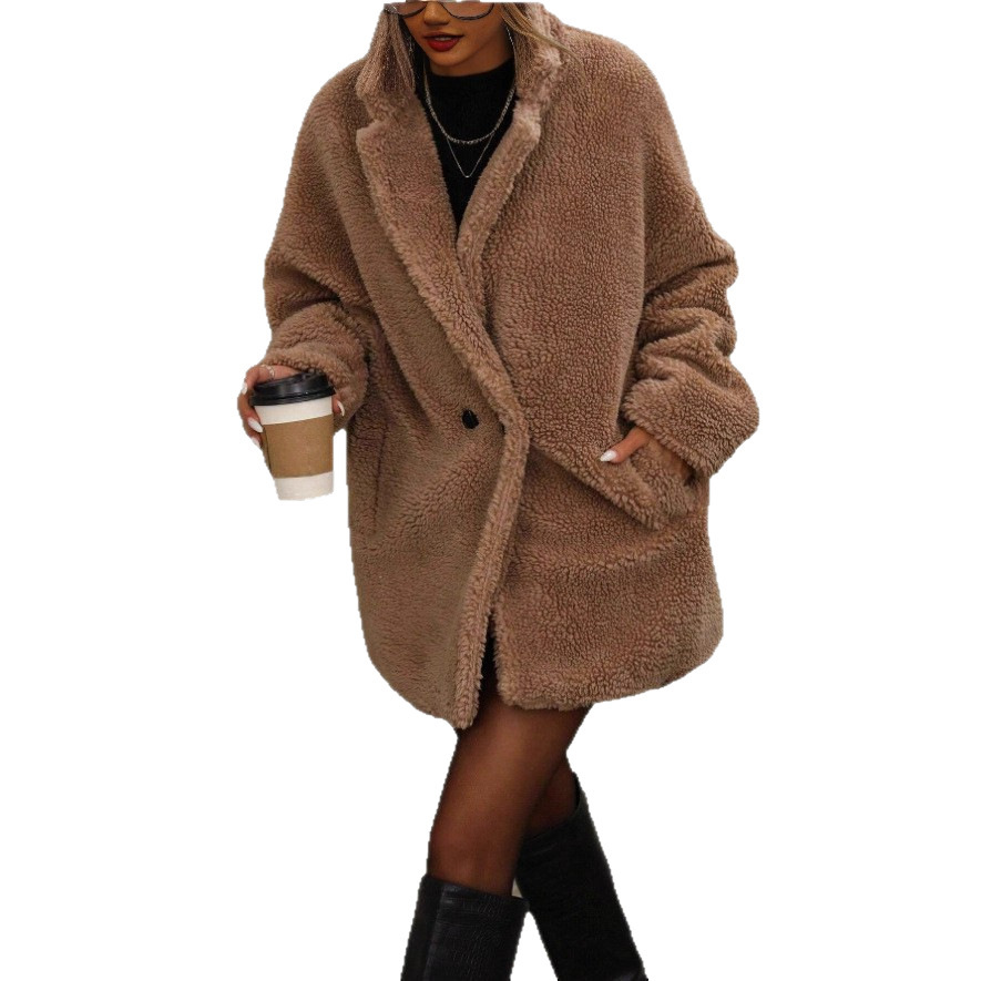 Women's Fluffy Long Sleeve Collar Fleece Top Coat - Image 5