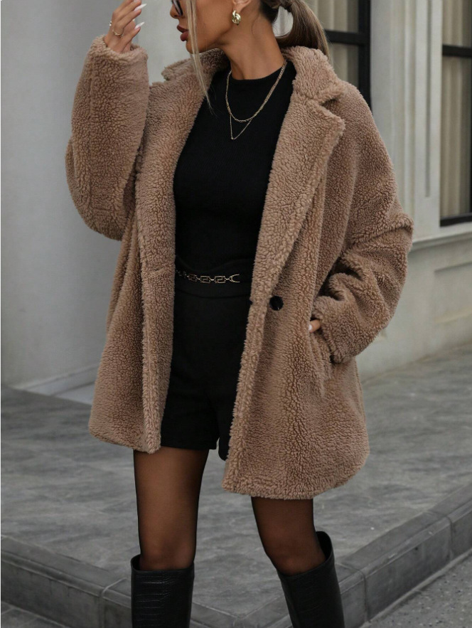 Women's Fluffy Long Sleeve Collar Fleece Top Coat - Image 7