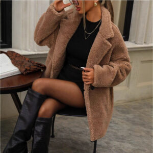 Women's Fluffy Long Sleeve Collar Fleece Top Coat