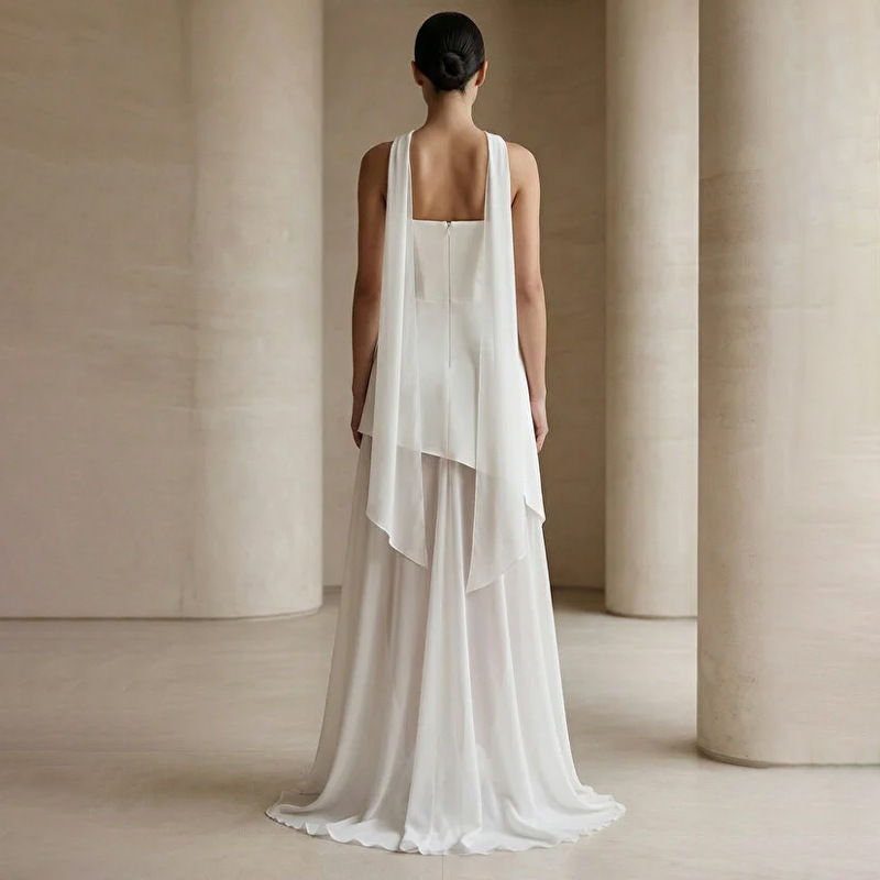 Womens Solid-Color Strapless Dress With Fluttering Ties And A Slit - Image 10