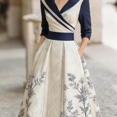 Womens Elegant 3D Digital Print Long-Sleeve Dress - Image 3