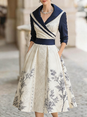 Womens Elegant 3D Digital Print Long-Sleeve Dress - Image 4