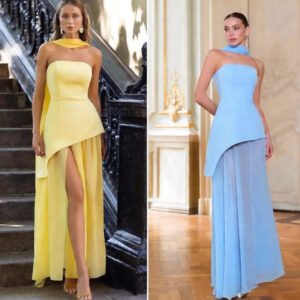 Womens Solid-Color Strapless Dress With Fluttering Ties And A Slit